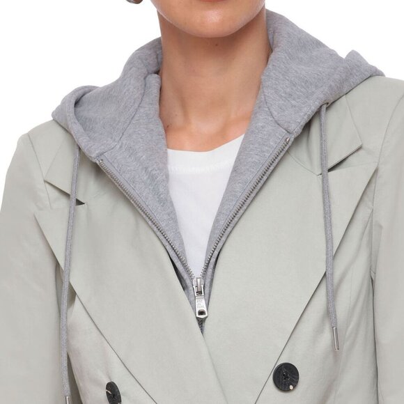 NWT Avec Les Filles Sage Green Hooded Double Breasted Trench Coat Size Medium - Picture 4 of 14